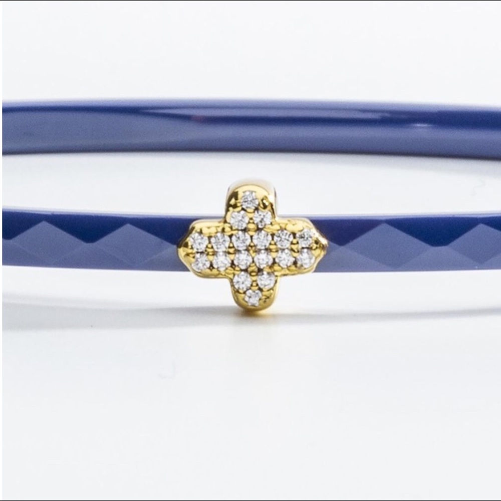 EUC Halcyon Days Bangle Bracelet Single Agama Pave Goldtone & Deep Cobalt Blue